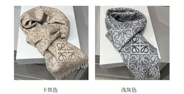 Loewe Anagram Jacquard Cashmere Scarf Beige Cashmere Scarf - 6