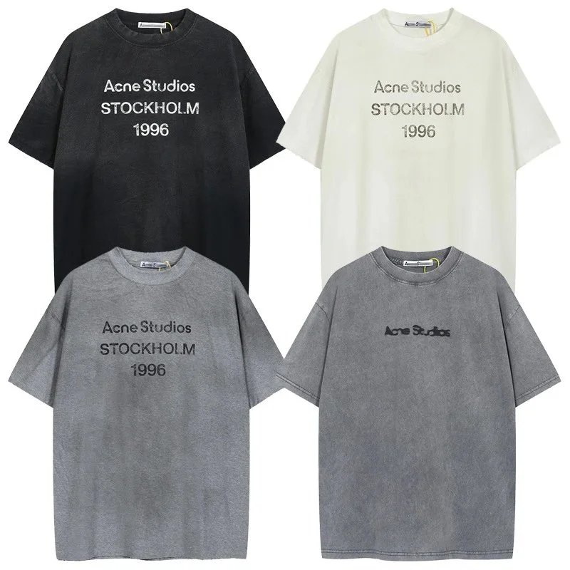 AC1996 Washed Distressed Vintage Letter Print Short Sleeve T-Shirt