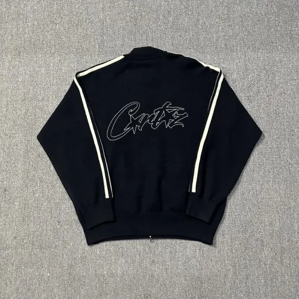 Corteiz Track Jacket Black with White Stripes Outerwear - 1