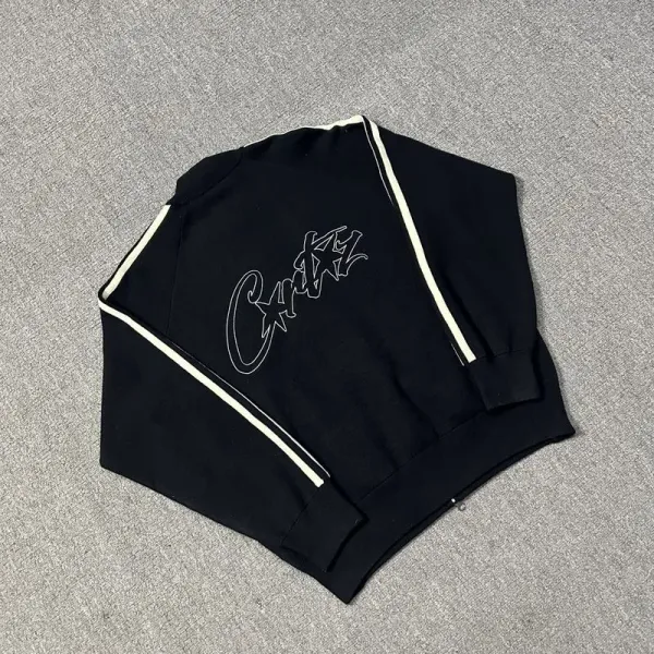 Corteiz Track Jacket Black with White Stripes Outerwear - 20