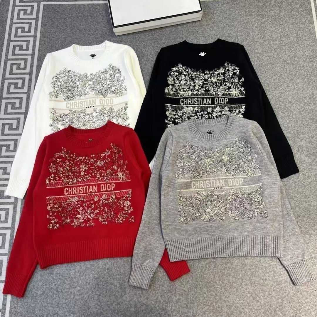 Letter Embroidery Long Sleeve Knit Sweater