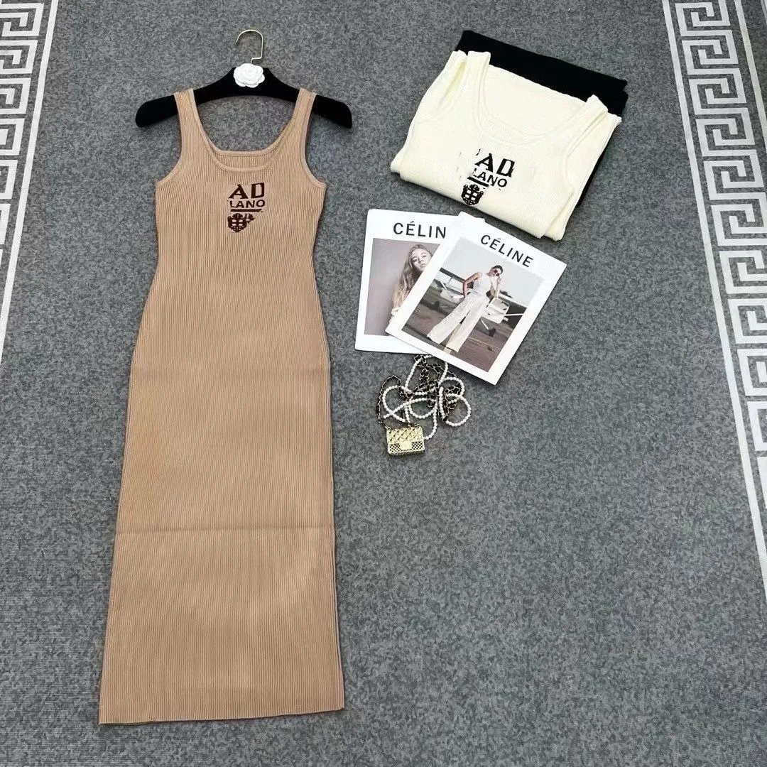 Letter Jacquard Sleeveless Knit Dress