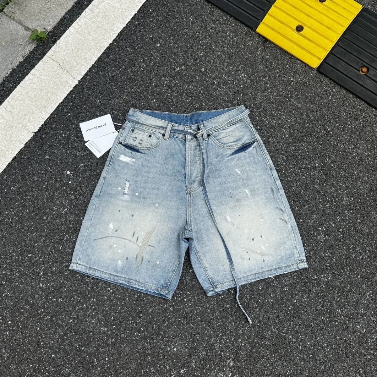 AC Splatter Washed Distressed Denim Shorts photo 3