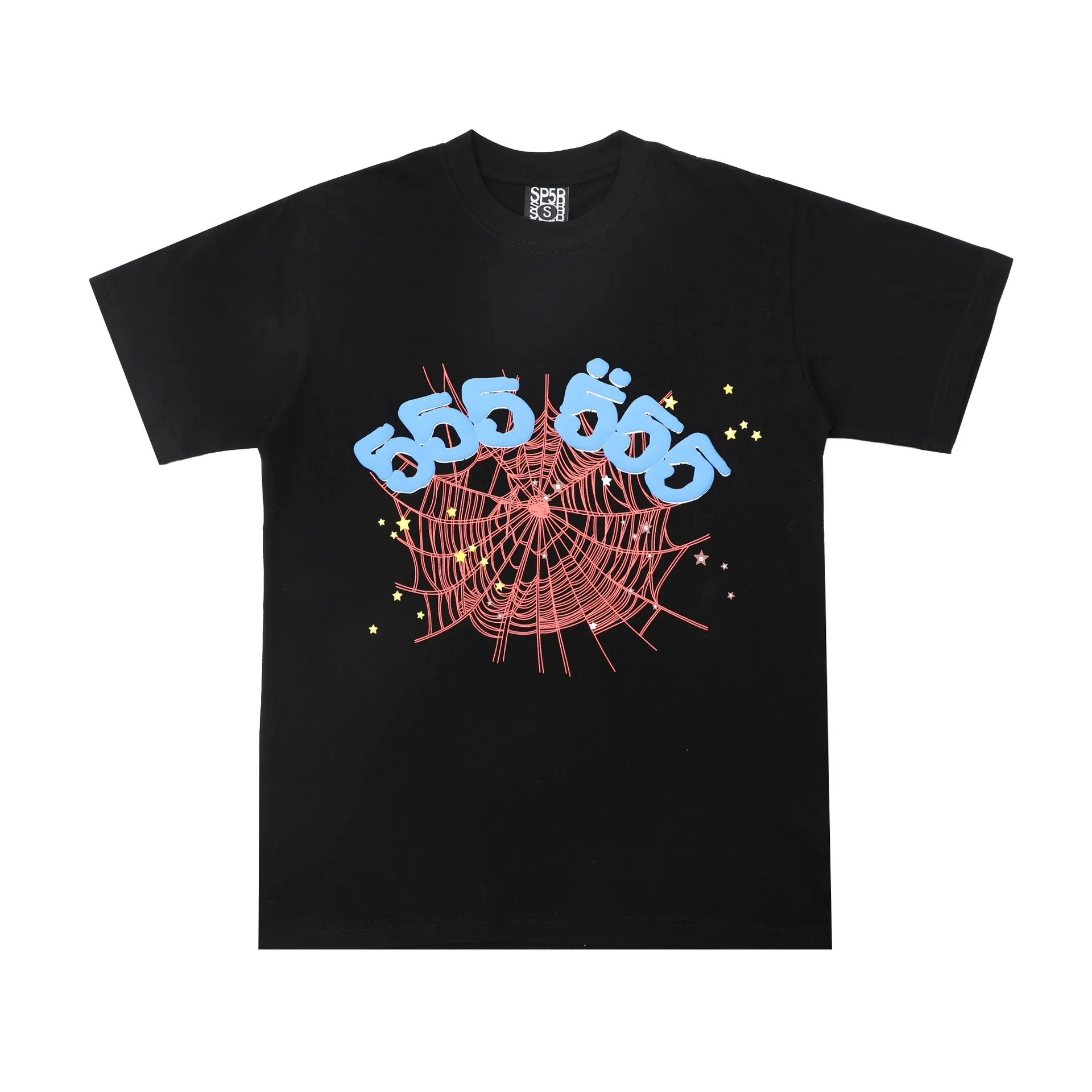 American Street Style Short-Sleeve T-Shirt with Spiderweb Print