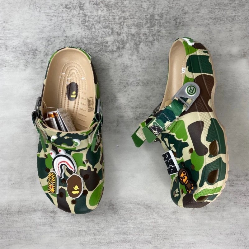 Crocs x A Bathing Ape Classic Clog Pink Camo Jibbitz Customized Sandals - 2