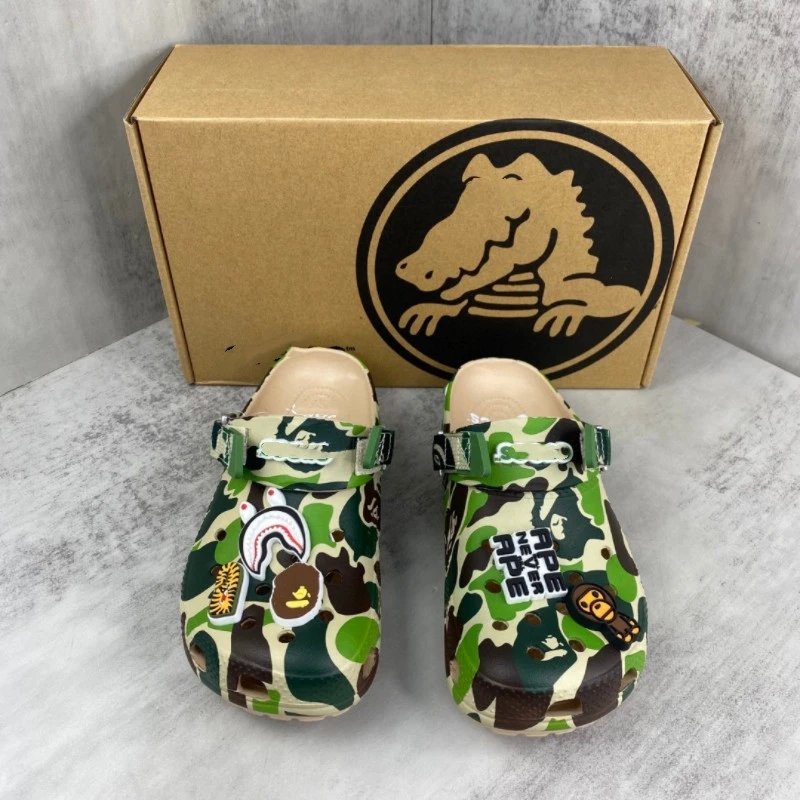 Crocs x A Bathing Ape Classic Clog Pink Camo Jibbitz Customized Sandals - 4