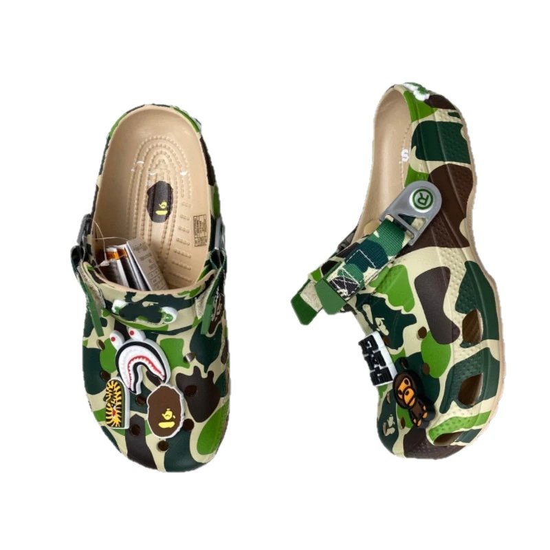 Crocs x A Bathing Ape Classic Clog Pink Camo Jibbitz Customized Sandals - 5