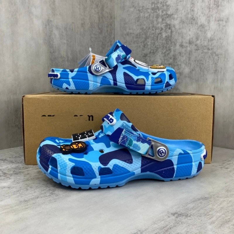 Crocs x A Bathing Ape Classic Clog Pink Camo Jibbitz Customized Sandals - 6