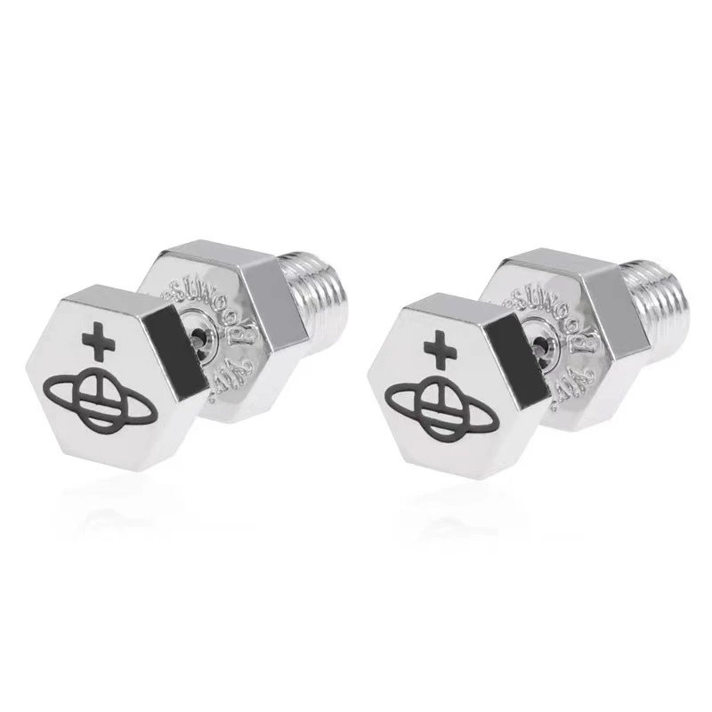Vivienne Westwood Orb Hexagon Stud Earrings Silver Jewelry - 1