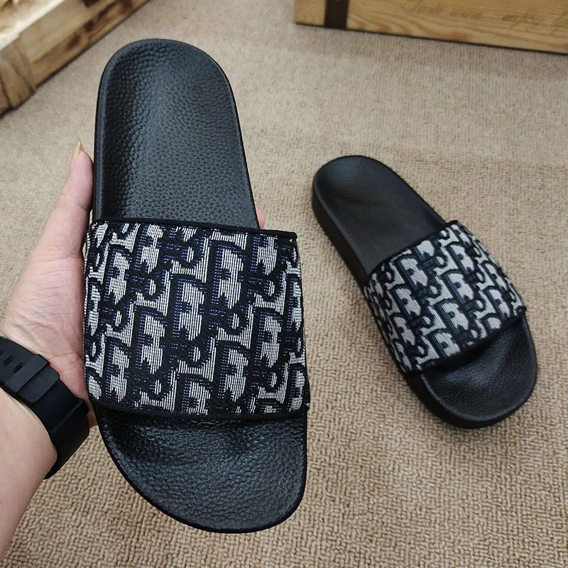 Dior Oblique Slide Sandals Black Multicolor Slippers - 4