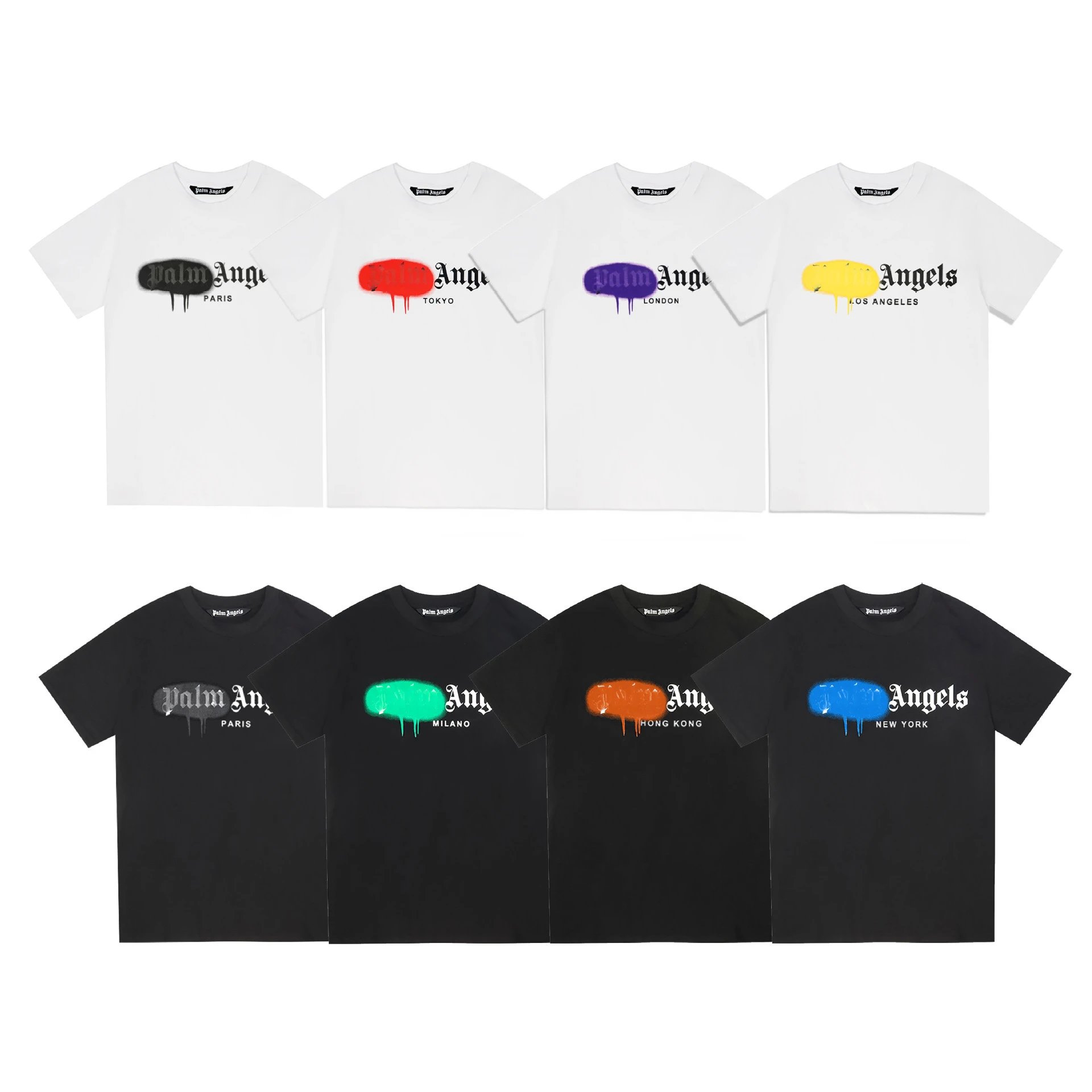 Palm Angels White Spray Logo Cotton T-Shirt Unisex