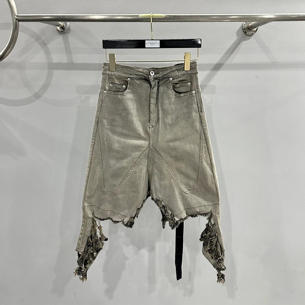 Designer Grey Distressed Denim Shorts