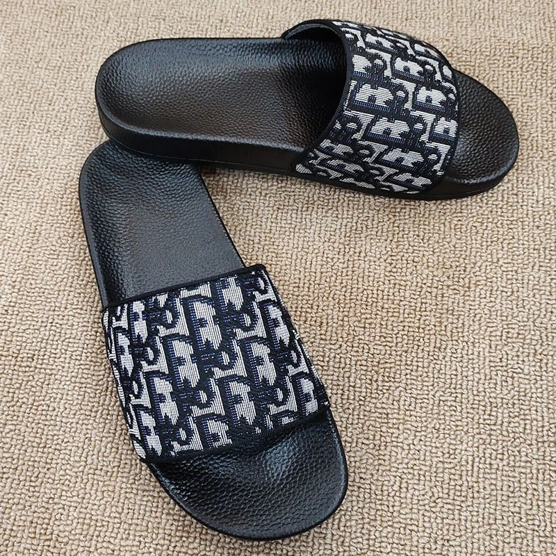 Dior Oblique Slide Sandals Black Multicolor Slippers - 6
