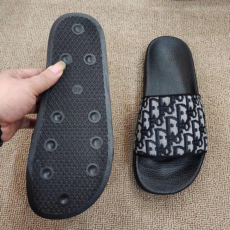 Dior Oblique Slide Sandals Black Multicolor Slippers - 5