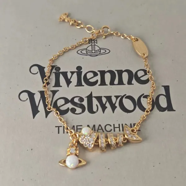 Vivienne Westwood Time Machine Gold-Plated Bracelet with Opal and Crystal Charms Jewelry - 1