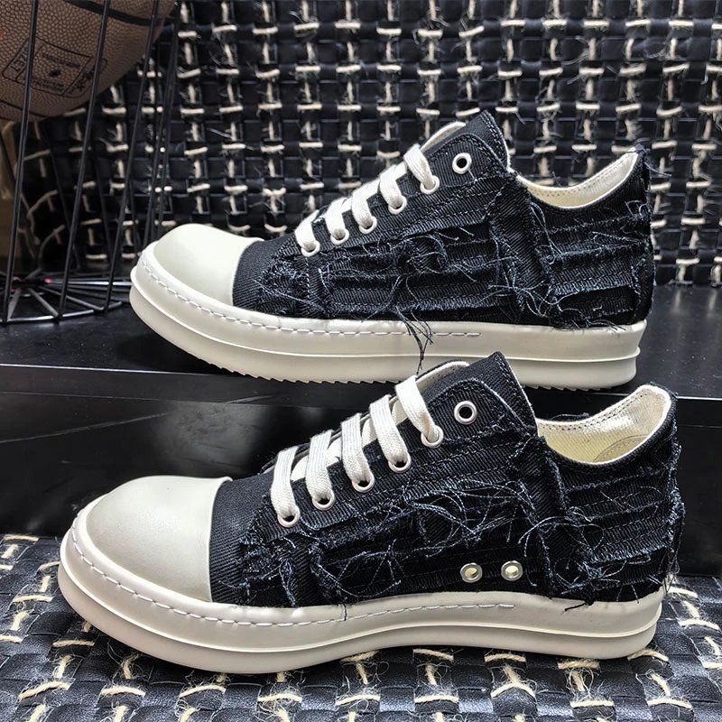Unbranded Sneakers Distressed Canvas Lace-Up — Low-top black