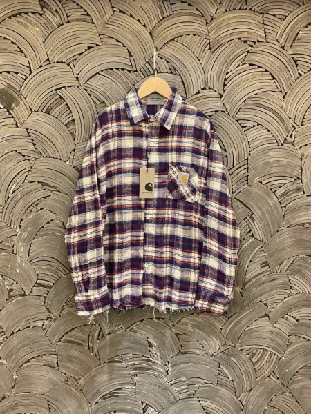 Carhartt Work In Progress Carhartt WIP Plaid Shirt Red Navy White Flannel Shirt - 3