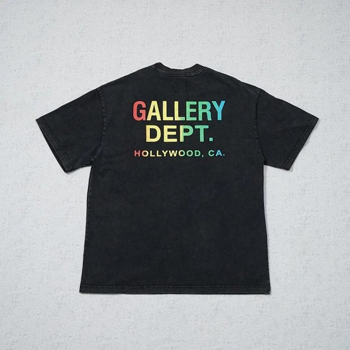 Gallery Dept Black Washed Cotton Rainbow Back Logo T-Shirt