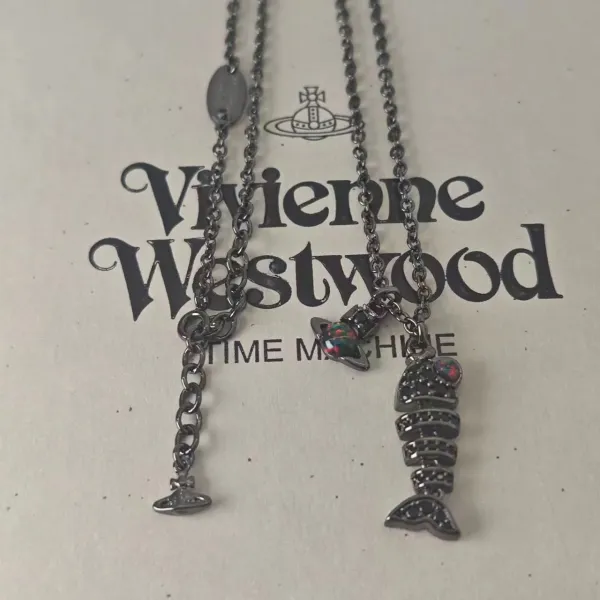 Vivienne Westwood Time Machine Fishbone Necklace Set Silver Jewelry - 1