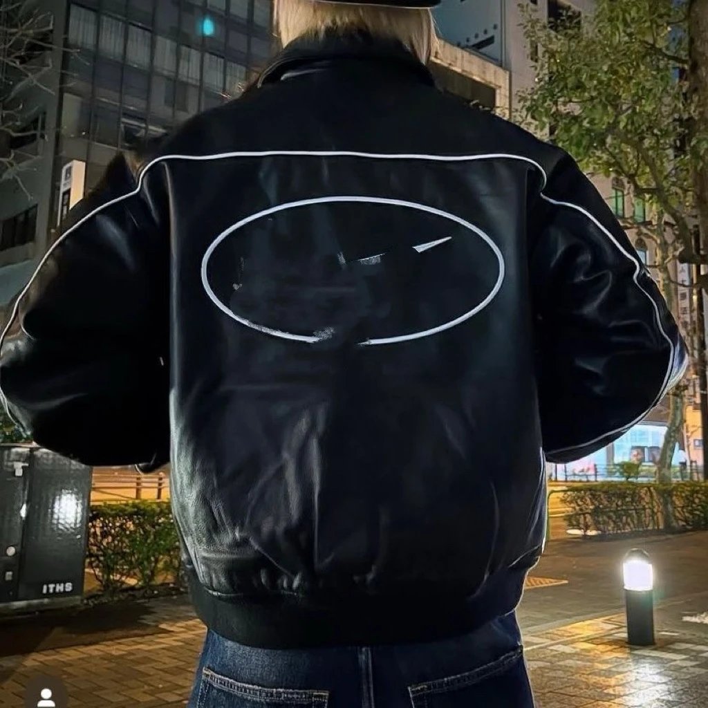 Patch Embroidered Logo Leather Jacket photo 3