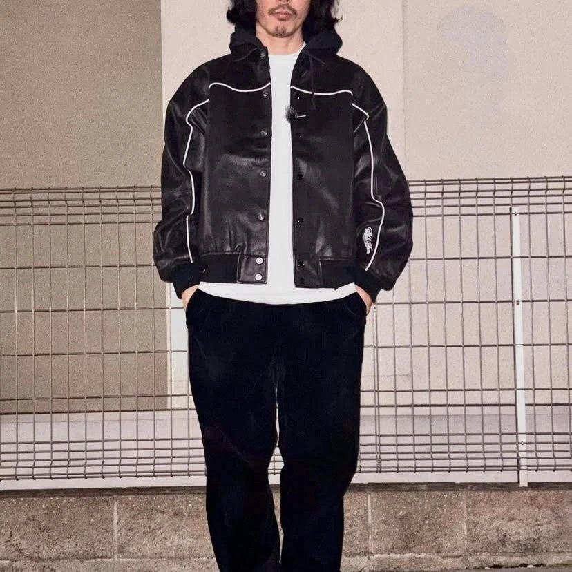 Patch Embroidered Logo Leather Jacket photo 4