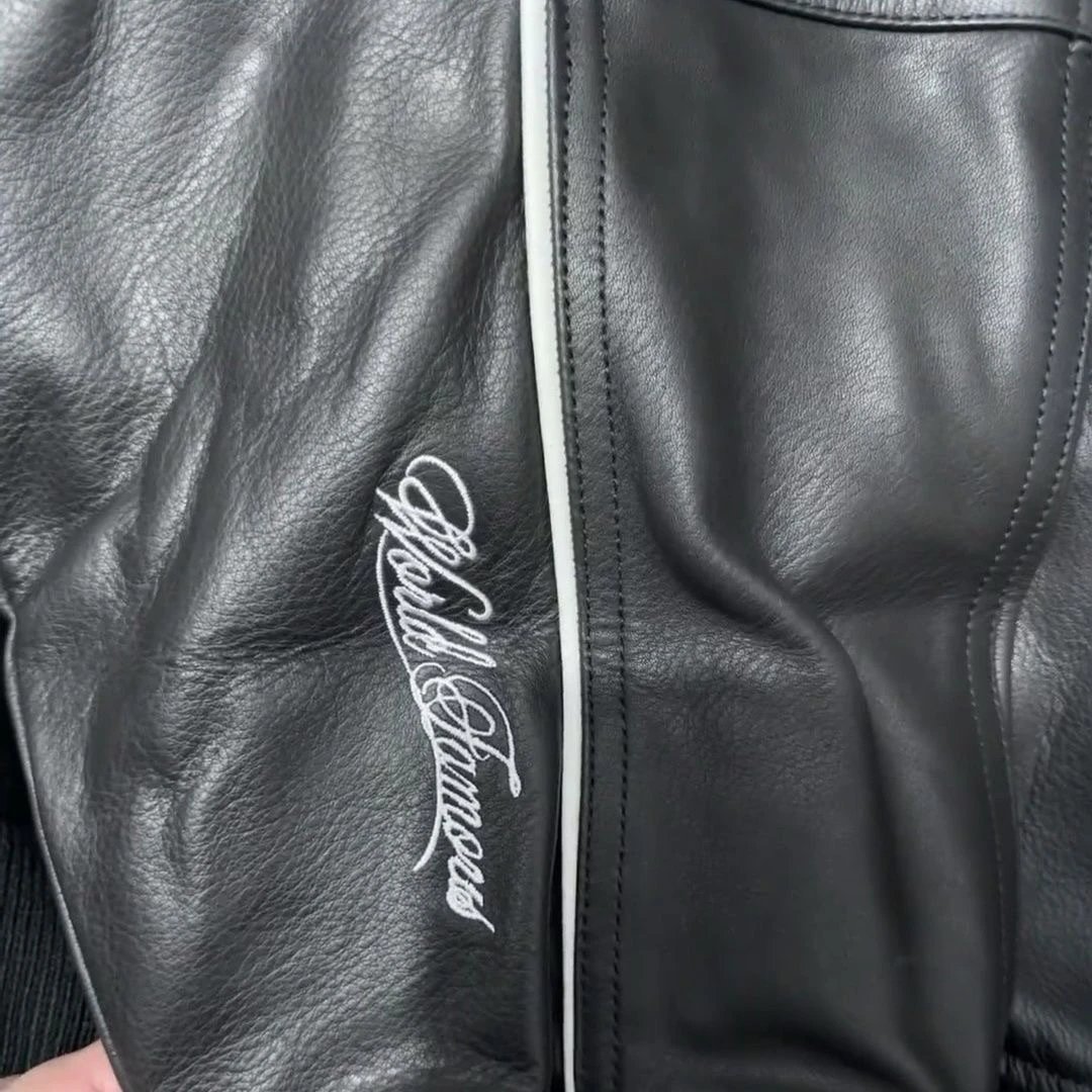 Patch Embroidered Logo Leather Jacket photo 8