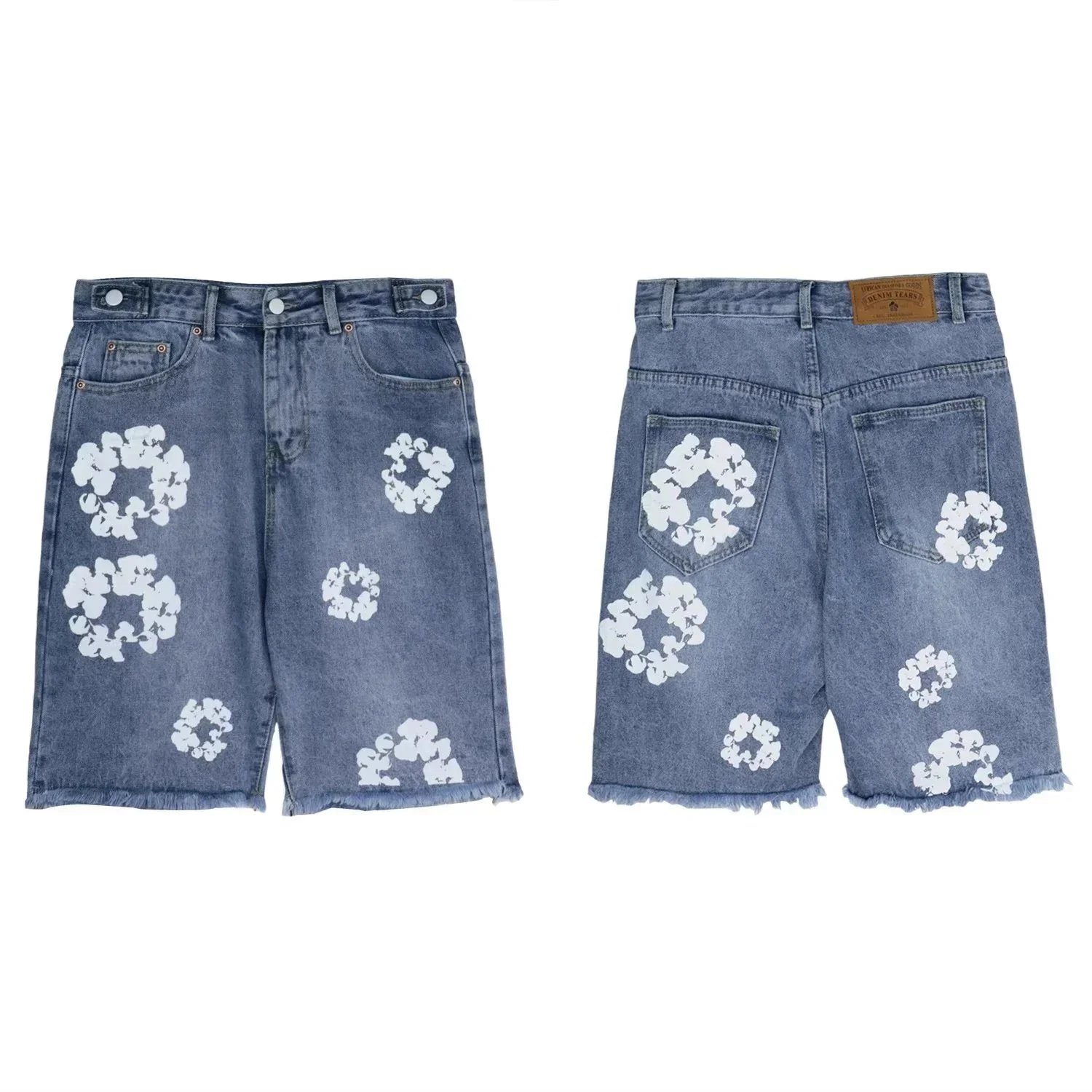 White Floral Denim Shorts photo 8