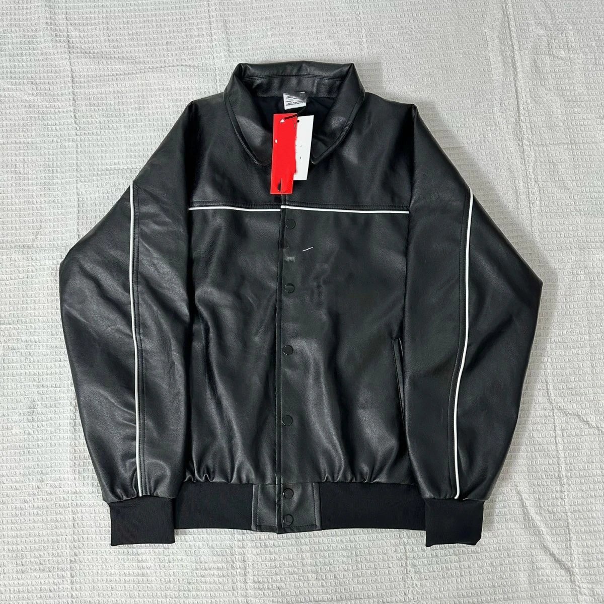 Patch Embroidered Logo Leather Jacket photo 5