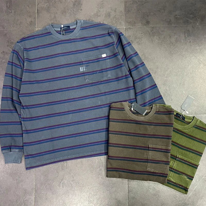 Striped Crew Neck Long Sleeve T-Shirt with Pocket photo 3