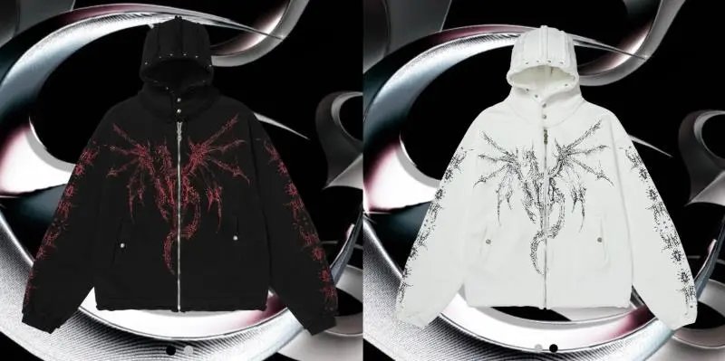 Dragon Demon Print Distressed Hooded Sweatshirt photo 4