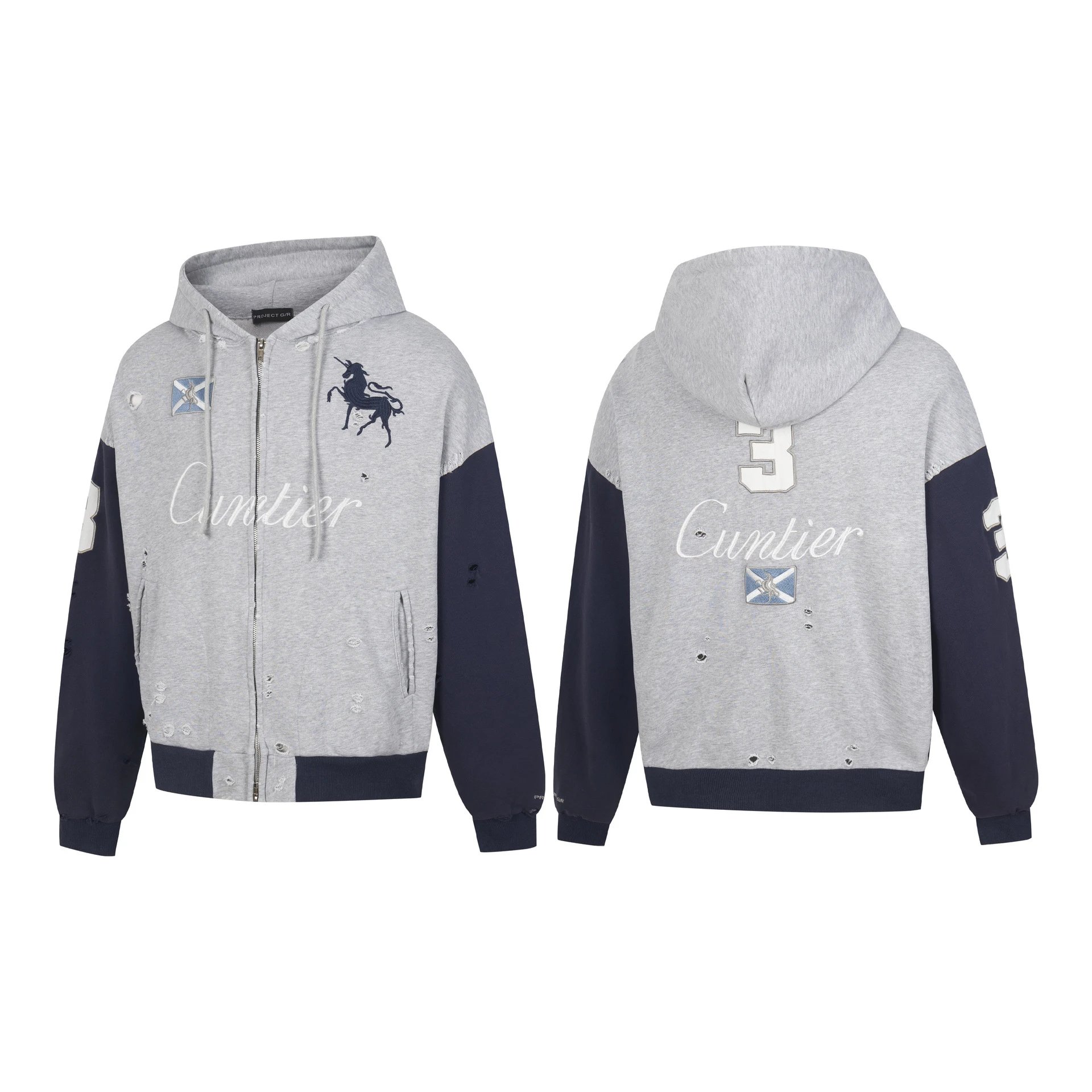 Colorblock Distressed Horse Embroidery Jacket photo 4