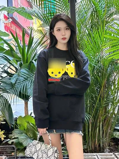 Design Cartoon Graphic Oversized Sweater Dress in Cream with Knee-High Boots - 27