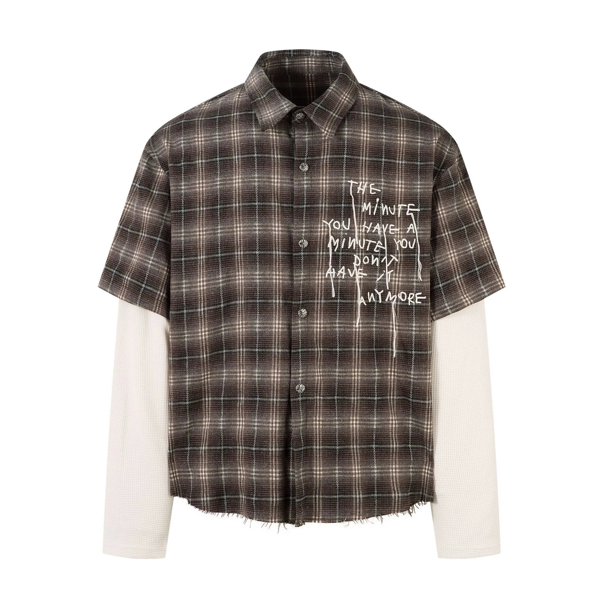 American Vintage Plaid Letter Embroidery Long Sleeve Shirt photo 2