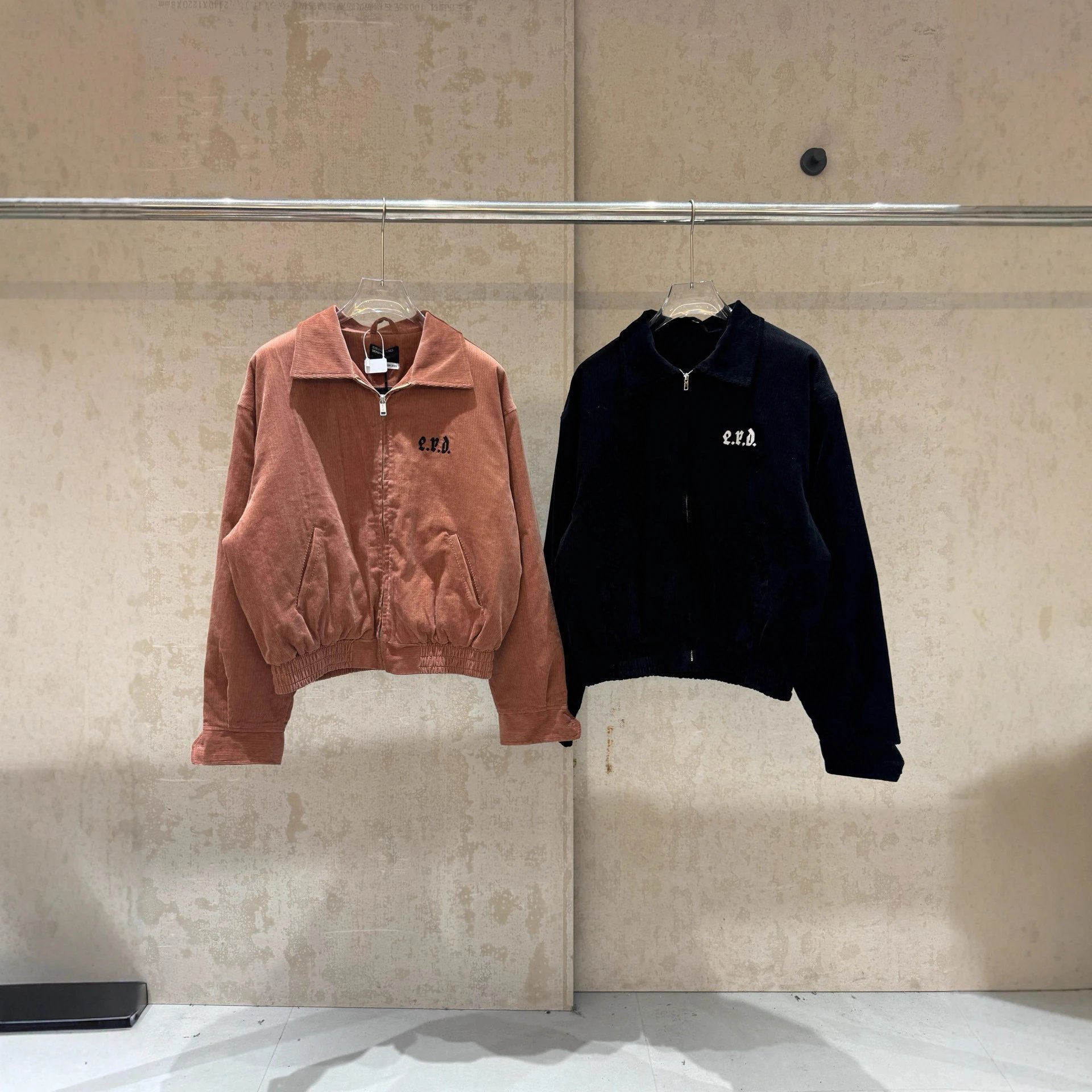 Salmon Embroidered Corduroy Crop Jacket