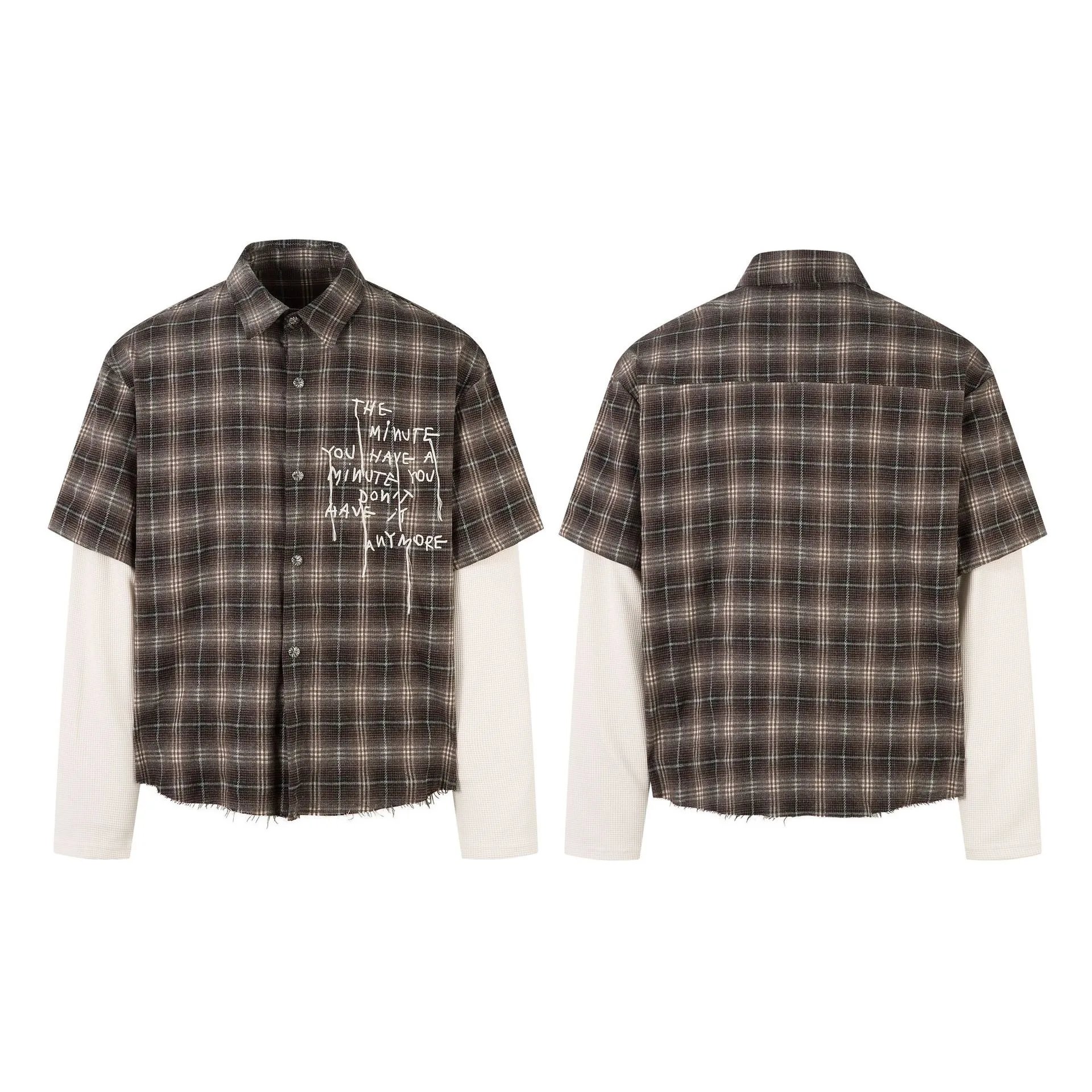 American Vintage Plaid Letter Embroidery Long Sleeve Shirt photo 3