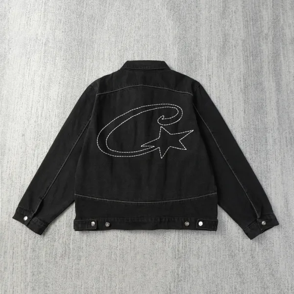 Design Denim Jacket Black with Embroidered Star-C Logo Outerwear - 1