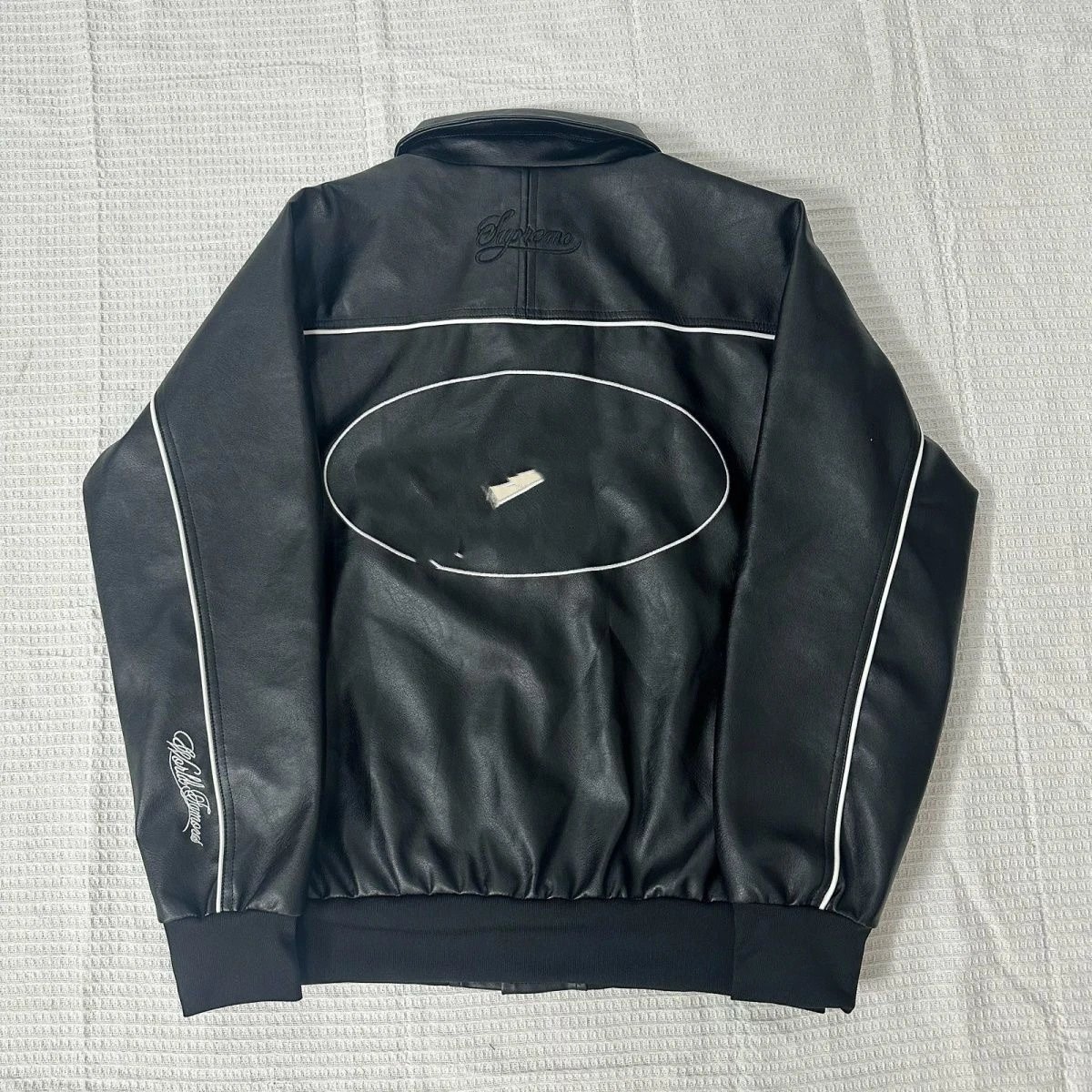 Patch Embroidered Logo Leather Jacket photo 6