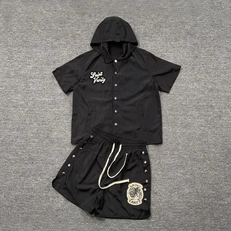 Letter Towel Embroidered Hooded Shirt Shorts Set photo 8