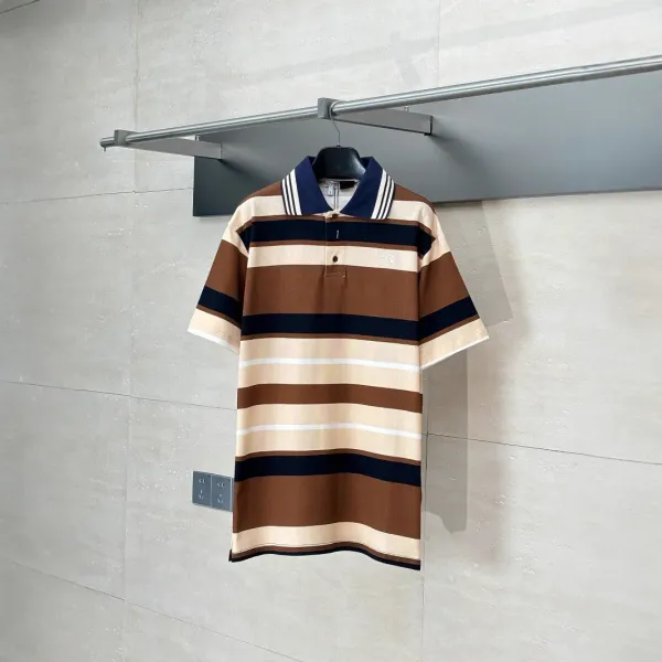 Fred Perry Striped Polo Shirt in Brown, Beige, and Navy Tops Polo - 1