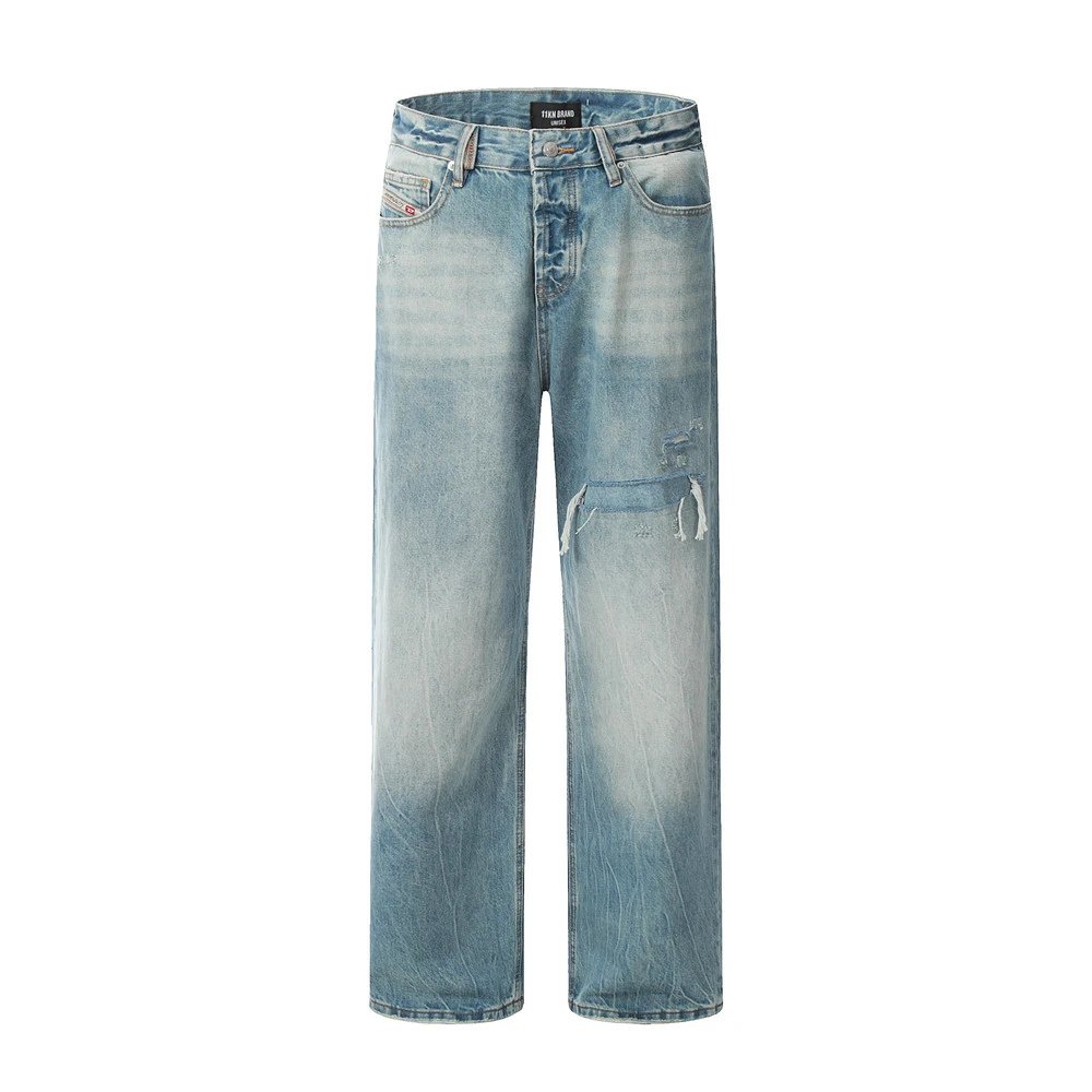 Color Block Ripped Straight Jeans