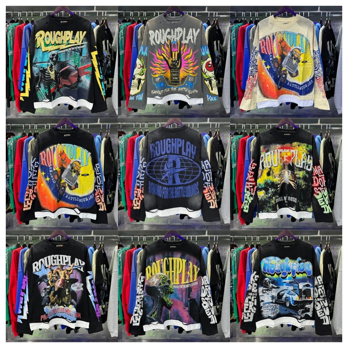 Long Sleeve Graffiti Print Patchwork T-Shirt