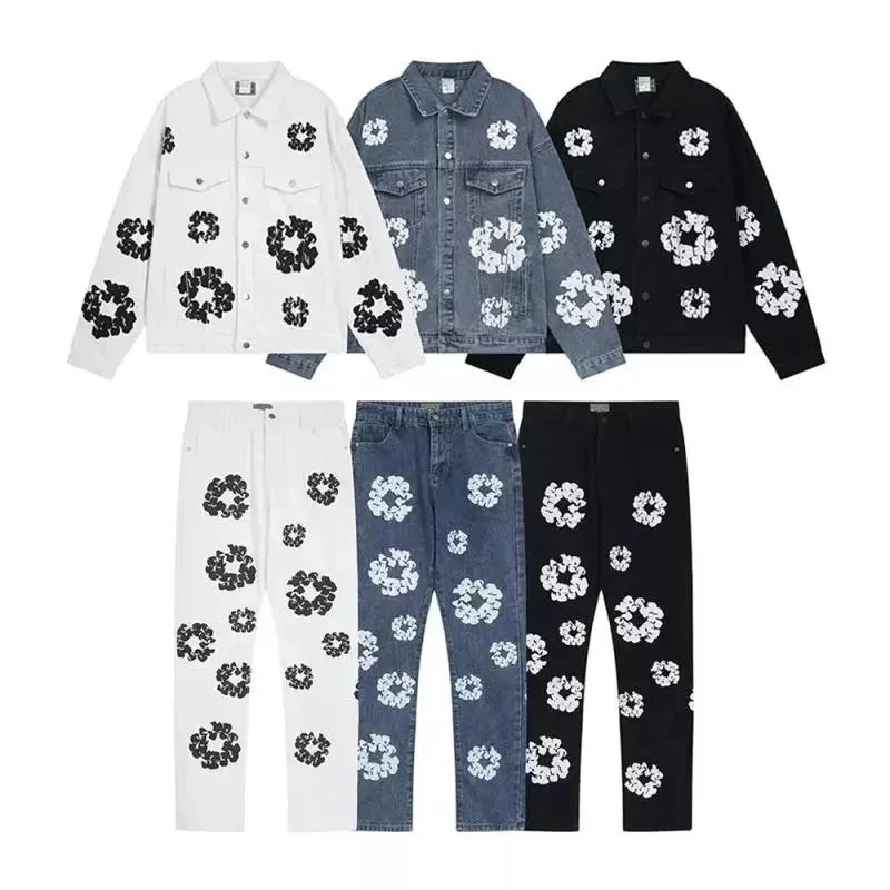 Printed Denim Jacket Pants Set
