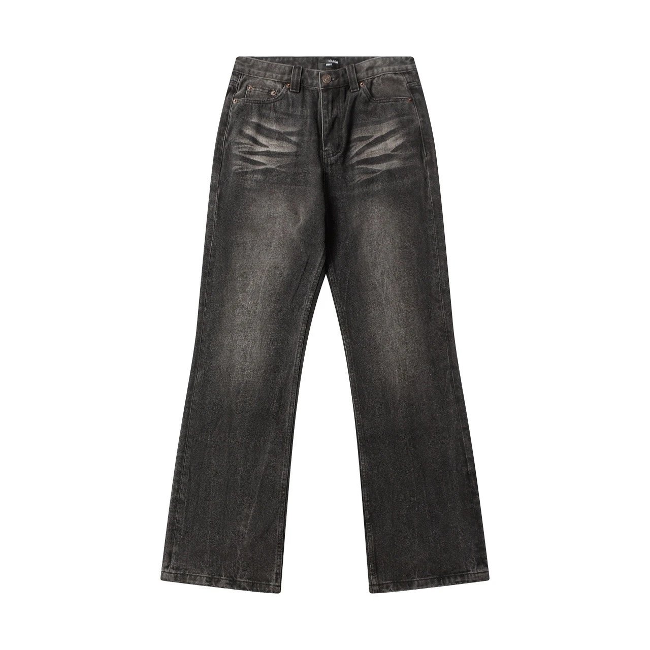 Washed Distressed Flared Denim Jeans photo 2