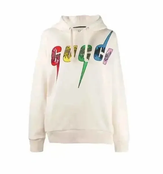 Gucci Rainbow Lightning Logo Hoodie White - 1