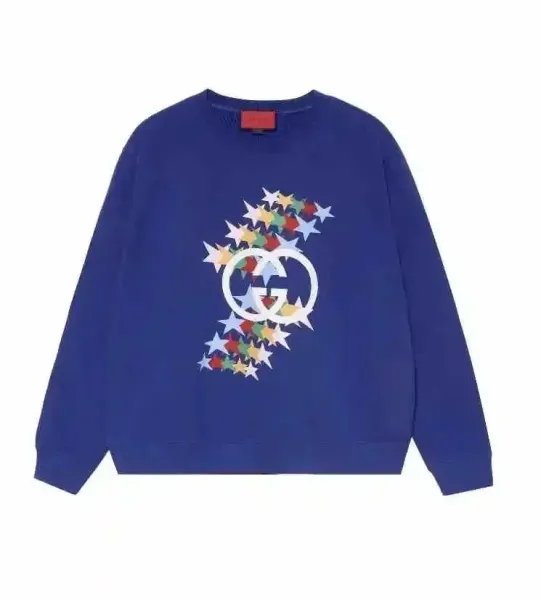 Gucci Star-Print Double G Logo Sweatshirt Navy Blue Hoodie - 1