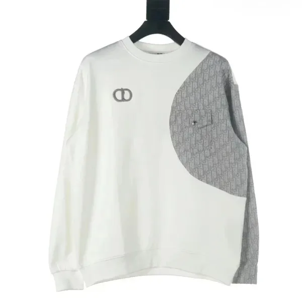Dior Oblique Patchwork Sweatshirt White and Gray Hoodie - 3