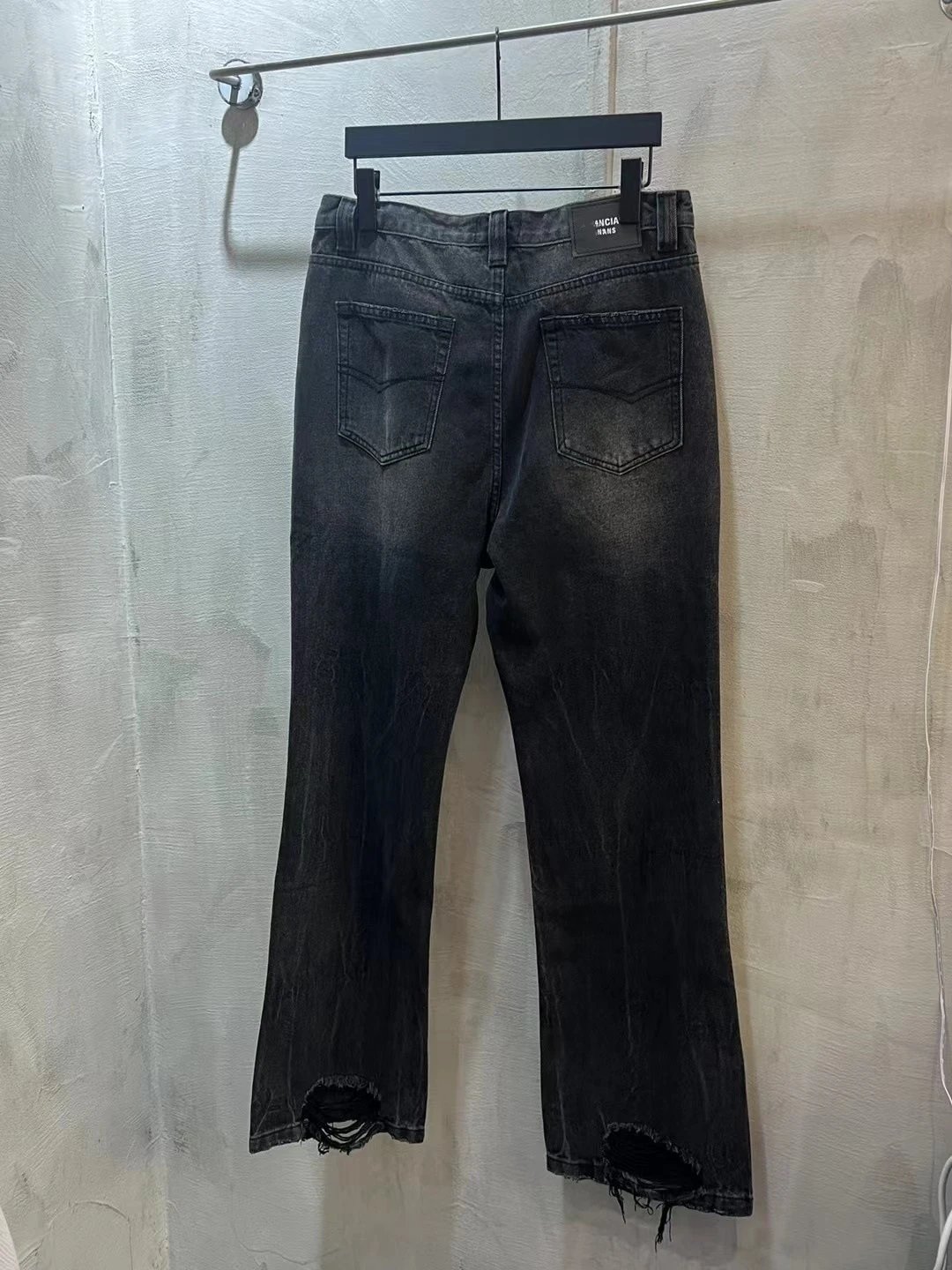 Washed Distressed Flared Denim Jeans photo 5