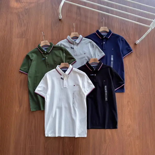 Tommy Hilfiger Classic Polo Shirt in White, Navy, Black, Gray, and Army Green - 1