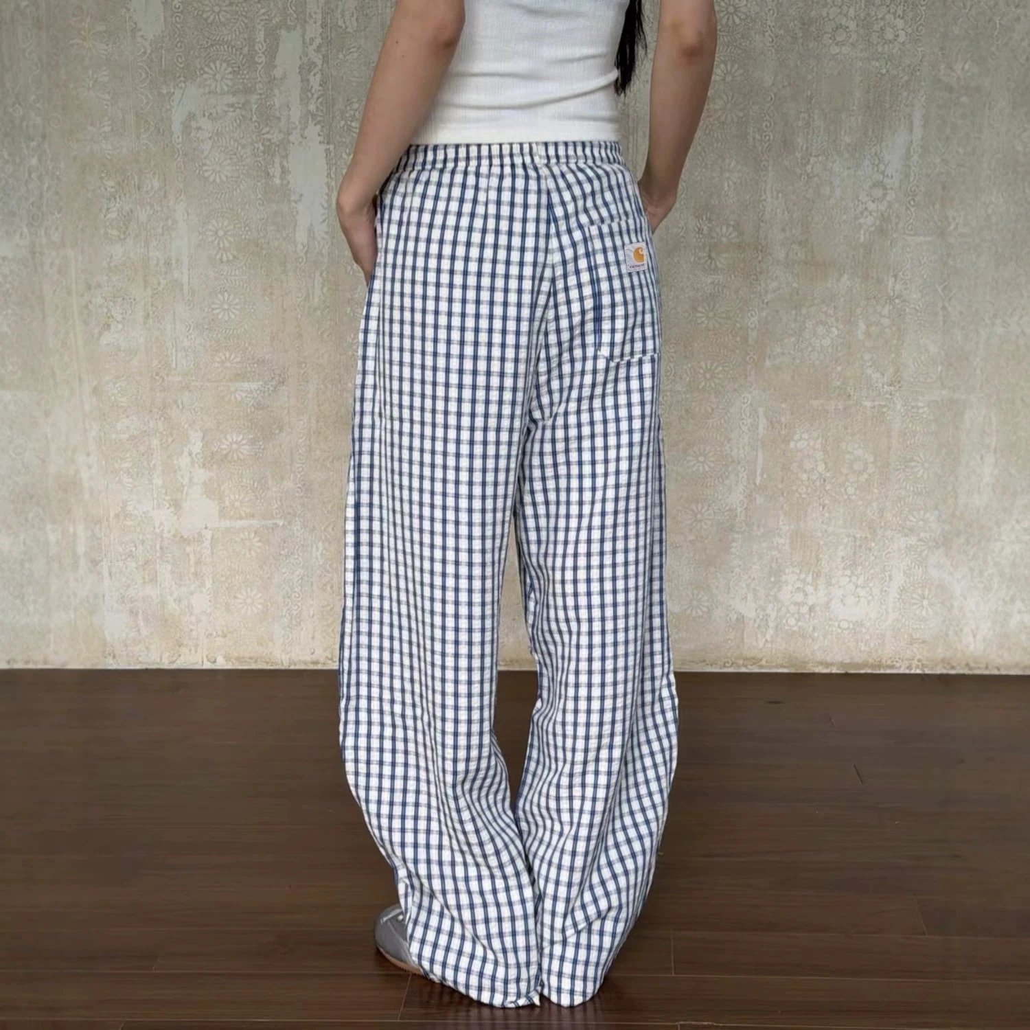 Vintage American Wide-Leg Plaid Pants