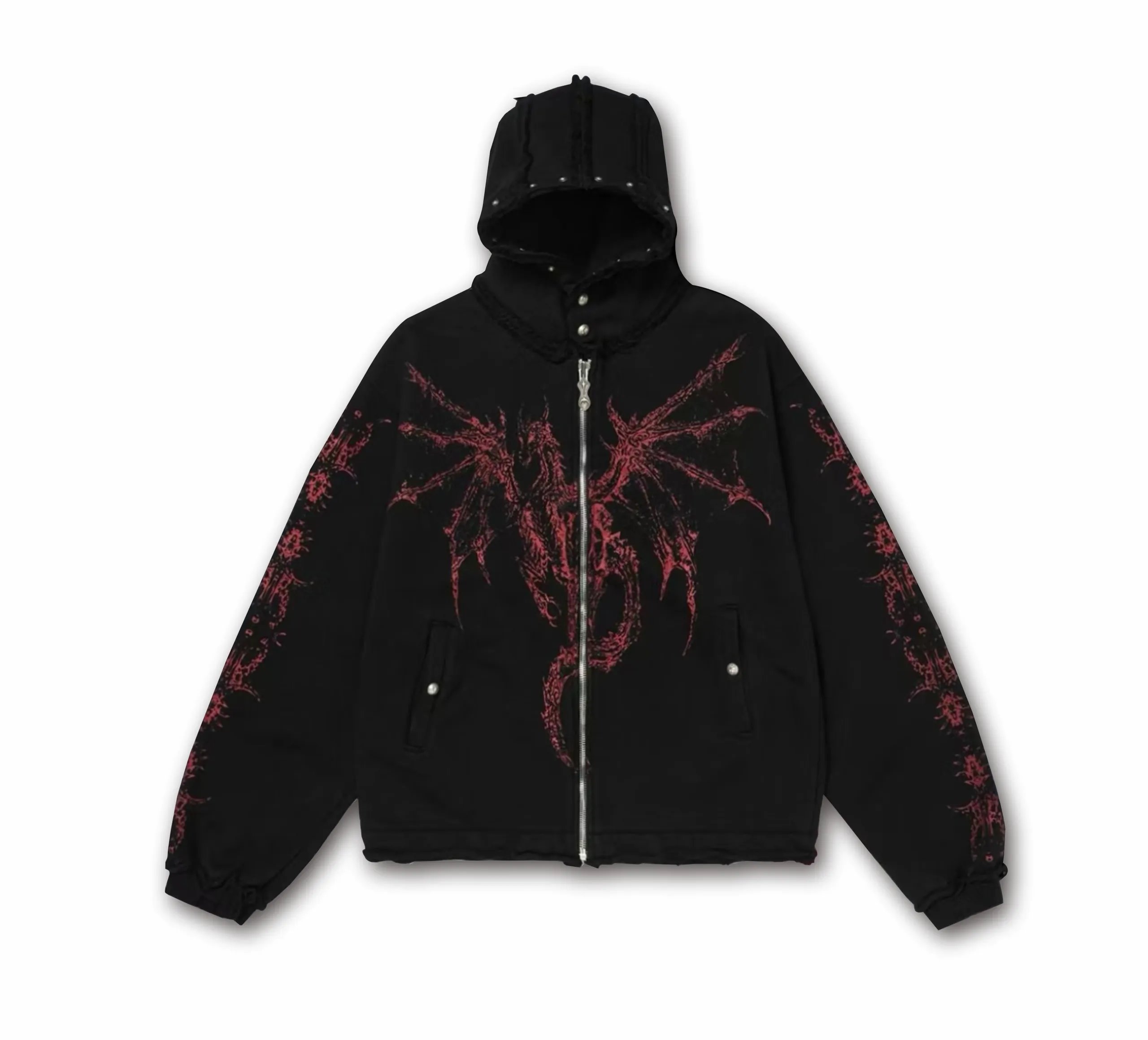 Dragon Demon Print Distressed Hooded Sweatshirt photo 2